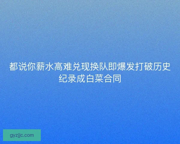 都说你薪水高难兑现换队即爆发打破历史纪录成白菜合同
